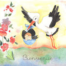 Cigogne colorée pour accueillir bébé fille